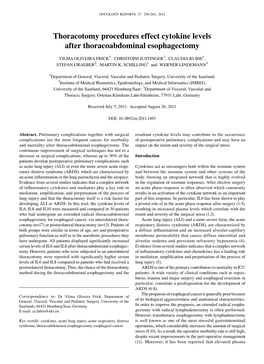 Thoracotomy Procedures Effect Cytokine Levels After Thoracoabdominal Esophagectomy