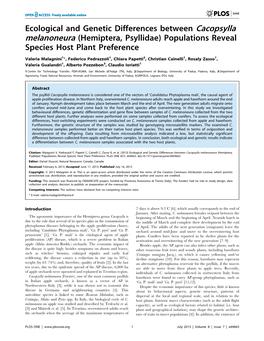 Ecological and Genetic Differences Between Cacopsylla Melanoneura (Hemiptera, Psyllidae) Populations Reveal Species Host Plant Preference