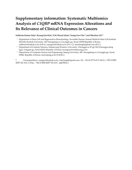 Systematic Multiomics Analysis of C1QBP Mrna Expression Alterations and Its Relevance of Clinical Outcomes in Cancers