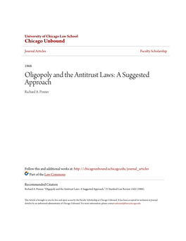 Oligopoly and the Antitrust Laws: a Suggested Approach Richard A