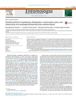 Stichelia Pelotensis (Lepidoptera, Riodinidae): Conservation, Notes, And