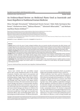 An Evidence-Based Review on Medicinal Plants Used As Insecticide and Insect Repellent in Traditional Iranian Medicine