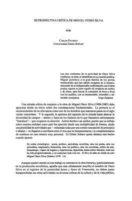 RETROSPECTIVA CRLTICA DE MIGUEL OTERO SILVA POR Universidad Simon Bolivar Las Dos Vertientes De La Actividad De Otero Silva Conf