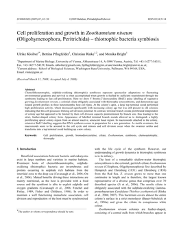 Cell Proliferation and Growth in Zoothamnium Niveum (Oligohymenophora, Peritrichida) – Thiotrophic Bacteria Symbiosis