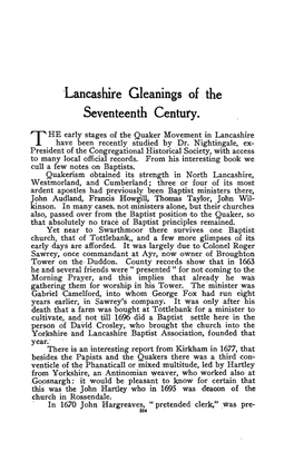 Lancashire Gleanings of the Seventeenth Century 3A5 Sented at Burnley for Habitual Preaching at Holmes Chapd