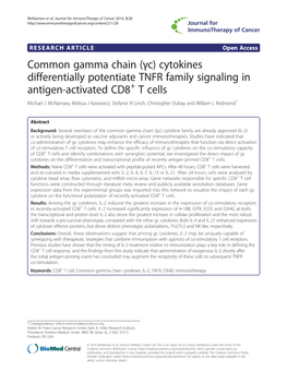 (Γc) Cytokines Differentially Potentiate TNFR Family Signaling in Antigen