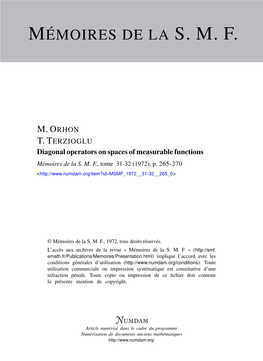 Diagonal Operators on Spaces of Measurable Functions Mémoires De La S