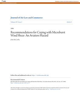 Recommendations for Coping with Microburst Wind Shear: an Aviation Hazard John Mccarthy