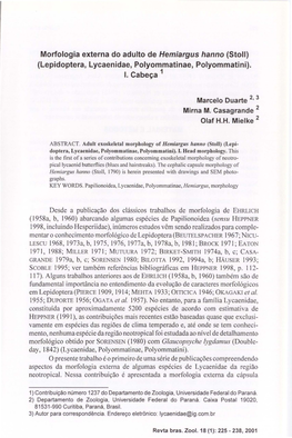 Morfologia Externa Do Adulto De Hemiargus Hanno (Stoll) (Lepidoptera, Lycaenidae, Polyommatinae, Polyommatini). I. Cabeça 1