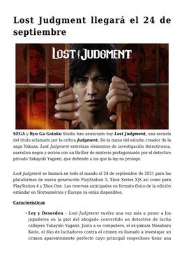 Lost Judgment Llegará El 24 De Septiembre