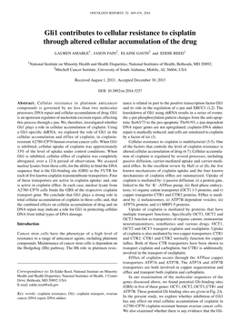 Gli1 Contributes to Cellular Resistance to Cisplatin Through Altered Cellular Accumulation of the Drug