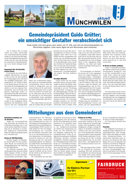 Mitteilungen Aus Dem Gemeinderat Gemeindepräsident Guido Grütter