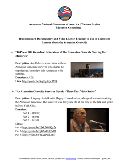 Armenian National Committee of America | Western Region Education Committee