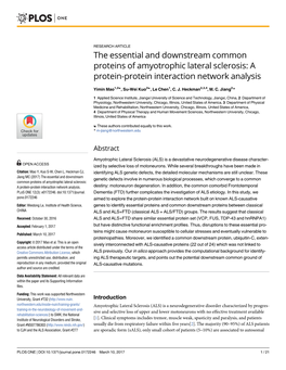 The Essential and Downstream Common Proteins of Amyotrophic Lateral Sclerosis: a Protein-Protein Interaction Network Analysis