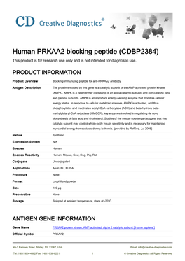 Human PRKAA2 Blocking Peptide (CDBP2384) This Product Is for Research Use Only and Is Not Intended for Diagnostic Use