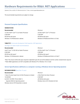 Hardware Requirements for BS&A .NET Applications