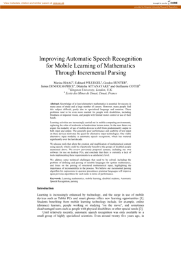 Improving Automatic Speech Recognition for Mobile Learning of Mathematics Through Incremental Parsing