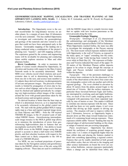 Geomorphic/Geologic Mapping, Localization, and Traverse Planning at the Opportunity Landing Site, Mars