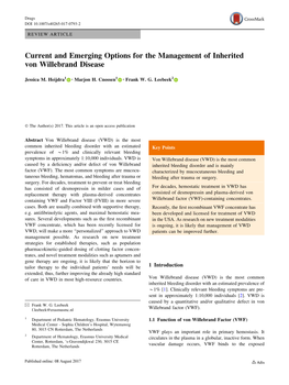 Current and Emerging Options for the Management of Inherited Von Willebrand Disease