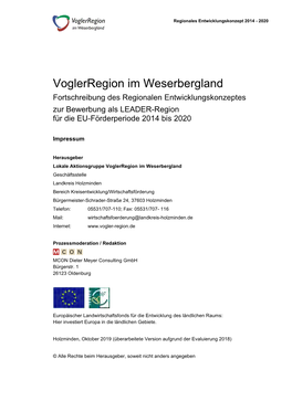 Voglerregion Im Weserbergland Fortschreibung Des Regionalen Entwicklungskonzeptes Zur Bewerbung Als LEADER-Region Für Die EU-Förderperiode 2014 Bis 2020