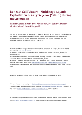 Beneath Still Waters - Multistage Aquatic Exploitation of Euryale Ferox (Salisb.) During the Acheulian