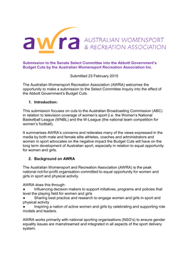 AWRA Submission Senate Select Committee Abbott Govt Cuts Final