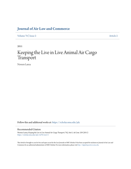 Keeping the Live in Live Animal Air Cargo Transport Noreen Lanza
