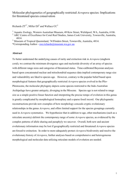 Phylogenetics of Rare Acropora Species