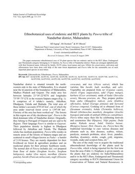 Ethnobotanical Uses of Endemic and RET Plants by Pawra Tribe of Nandurbar District, Maharashtra