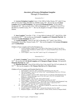 Ancestors of Lorenzo Stringham Langdon Through 25 Generations