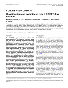 SURVEY and SUMMARY Classification and Evolution of Type