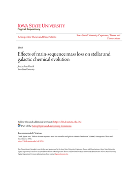 Effects of Main-Sequence Mass Loss on Stellar and Galactic Chemical Evolution Joyce Ann Guzik Iowa State University