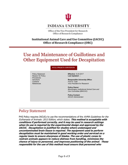 Use and Maintenance of Guillotines and Other Equipment Used for Decapitation