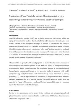 Anabolic Steroids: Development of in Vitro Methodology in Metabolite Production and Analytical Techniques