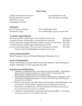 Ryan Long Education Academic Appointments Areas Of