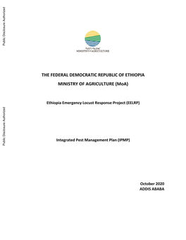 THE FEDERAL DEMOCRATIC REPUBLIC of ETHIOPIA MINISTRY of AGRICULTURE (Moa)