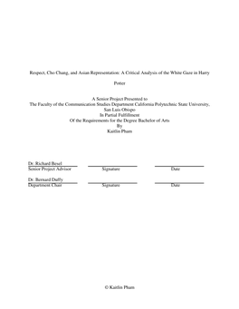 Respect, Cho Chang, and Asian Representation: a Critical Analysis of the White Gaze in Harry