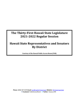 The Thirty-First Hawaii State Legislature 2021-2022 Regular Session