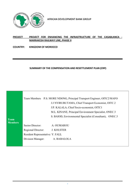 Project Project for Enhancing the Infrastructure of the Casablanca - Marrakesh Railway Line, Phase Ii