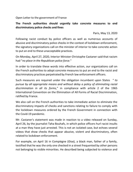 Open Letter to the Government of France