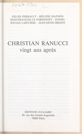 CHRISTIAN RANUCCI Vingt Ans Après