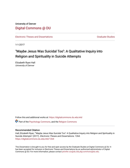 A Qualitative Inquiry Into Religion and Spirituality in Suicide Attempts