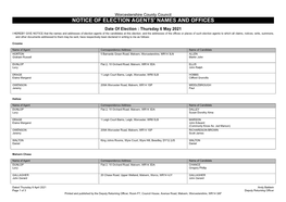 Notice of Election Agents' Names and Offices