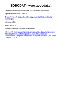 1. Die Futterpflanzen Der Nahrungsrassen Der Stigmella Aurella (F.) in Ober Österreich