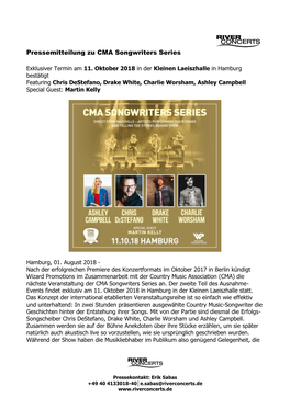 Pressemitteilung Zu CMA Songwriters Series