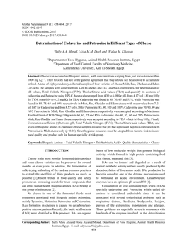 Determination of Cadaverine and Putrescine in Different Types of Cheese