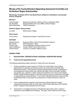 Minutes of the Tourist Attraction Signposting Assessment Committee and the Northern Region Subcommittee