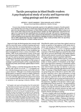 Tactile Perception in Blind Braille Readers: a Psychophysical Study Ofacuity and Hyperacuity Using Gratings and Dot Patterns