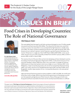 Food Crises in Developing Countries: the Role of National Governance Abid Qaiyum Suleri