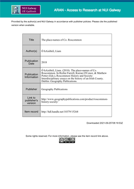 The Place-Names of Co. Roscommon Liam Ó Haisibéil
